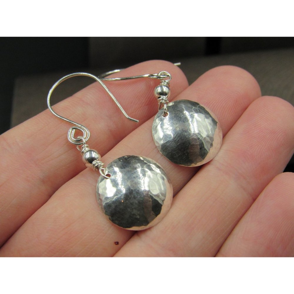 Sterling Silver Subtle Hammered Circle Dangle Ear… - image 2